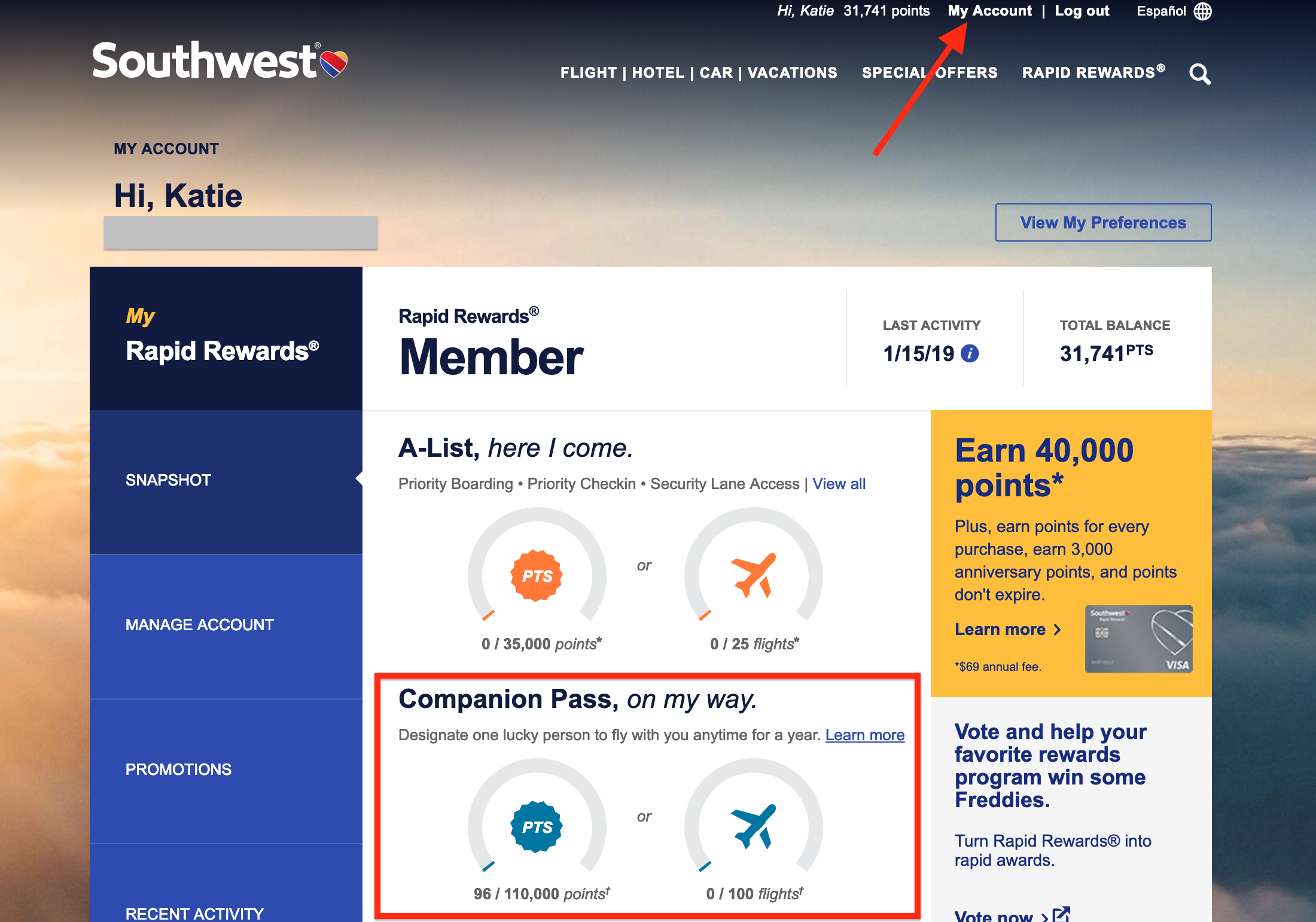 How To Check Southwest Companion Pass Progress