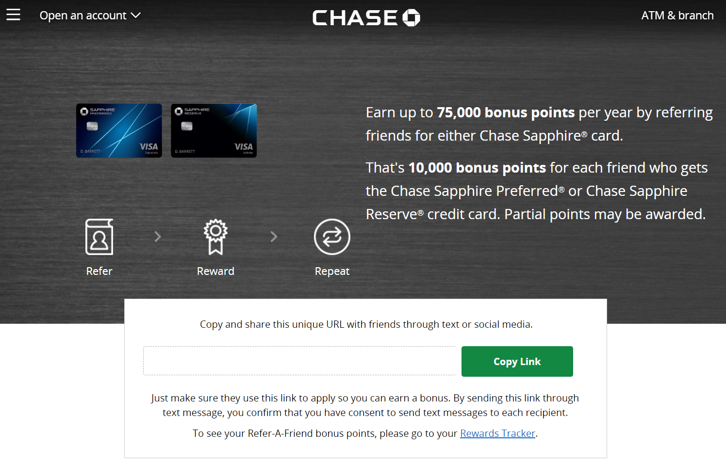 Chase Refer a Friend Refer A Friend offer – Referral Page – Chase