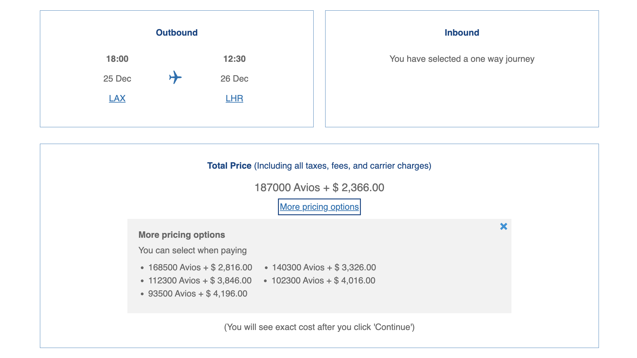 LAX LHR ba avios lax lhr first class pricing options