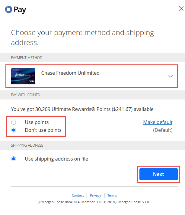 Chase Pay online