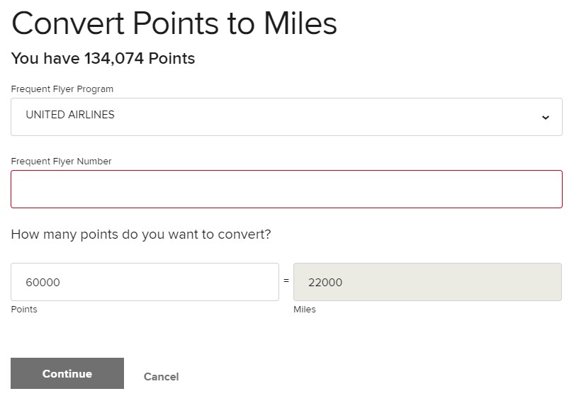 Marriott Rewards Airline Transfer Example