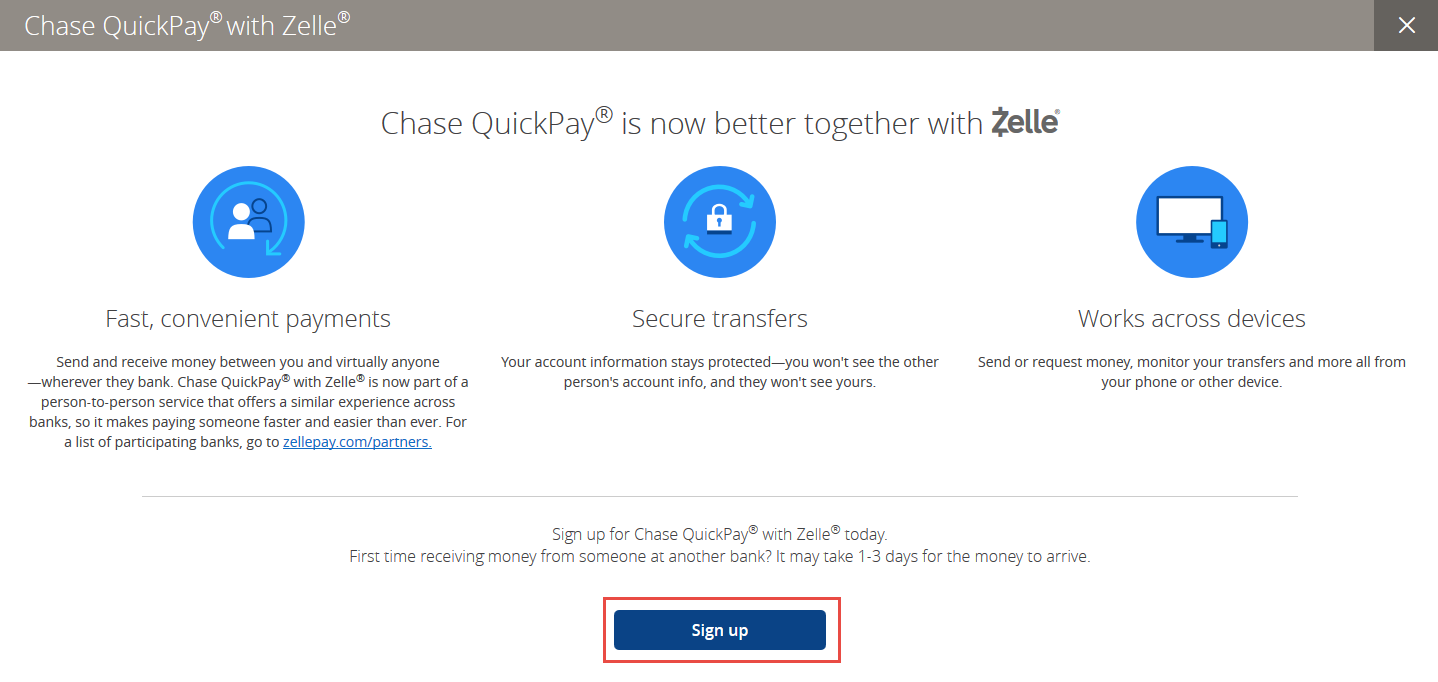 Sign up for Chase QuickPay