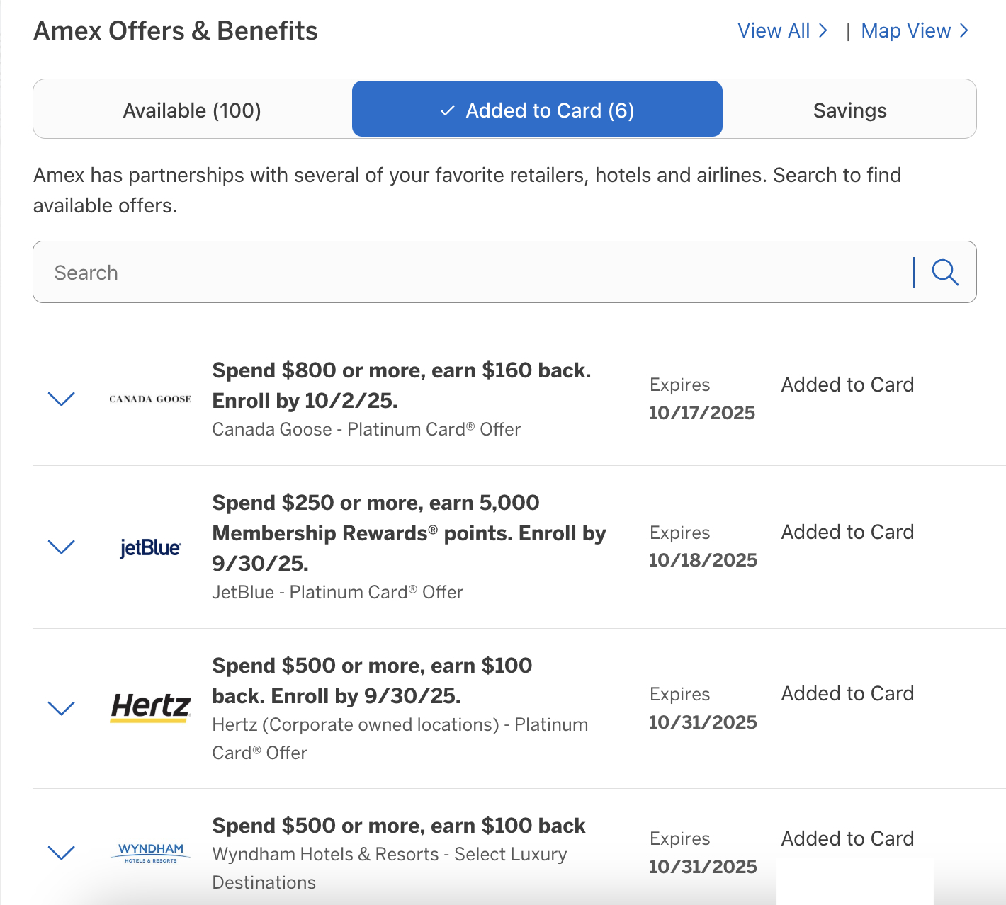 Amex Offers travel sept 2025 Amex Offers added to card tab