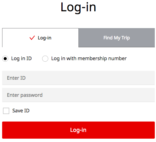 Asiana Login Screen