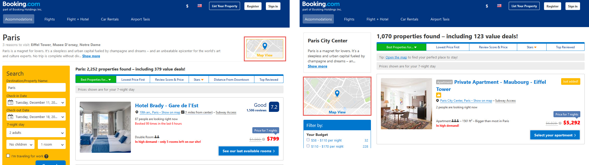 Booking different map views