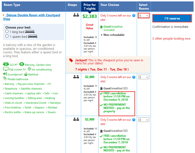 Booking.com room type detail