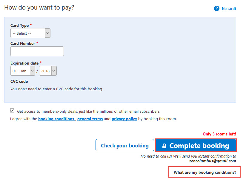 Booking.com complete room booking
