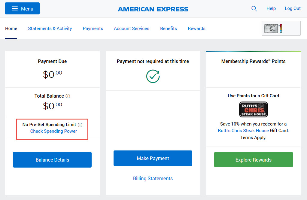 Check spending power on Amex Check spending power on Amex