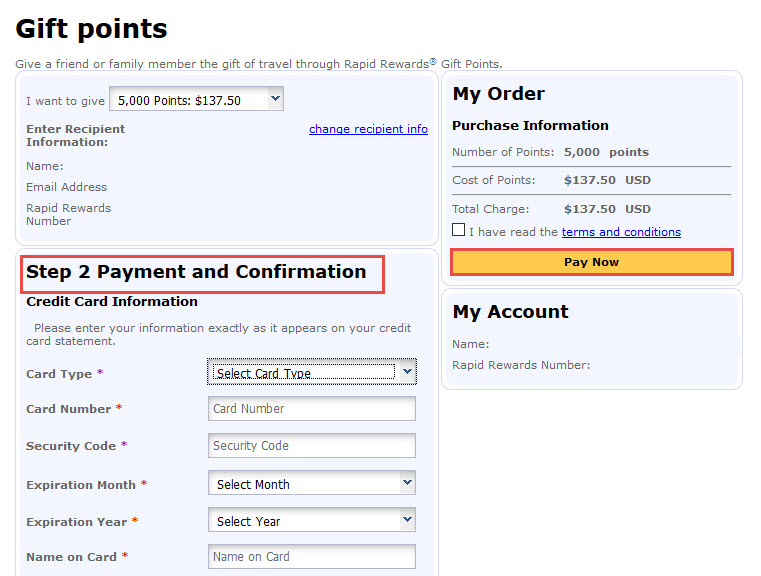 How To buy Southwest points as a gift