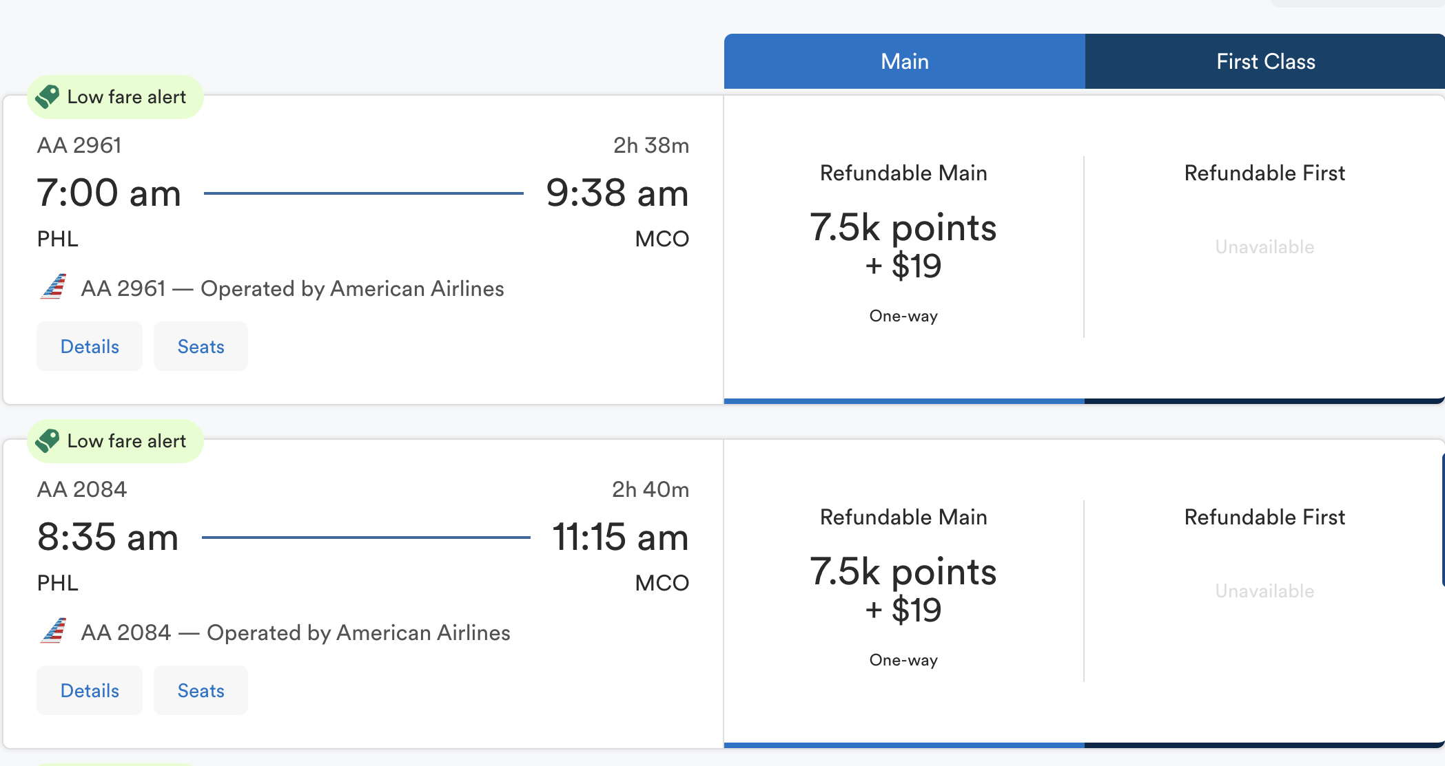 Alaska Airlines award ticket AA phl mco