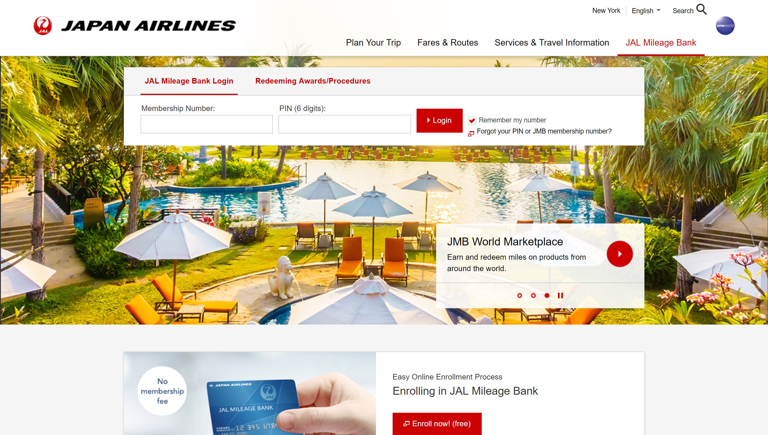 Japan Airlines Enroll Page