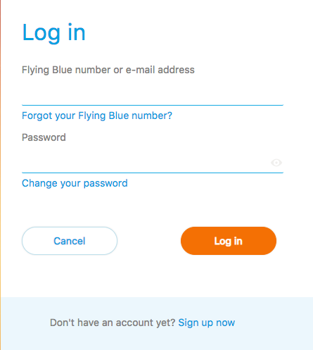 KLM Login Screen