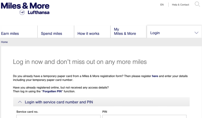 Lufthansa Login Screen 