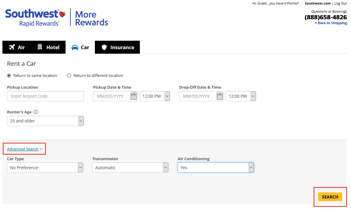 Southwest More Rewards Car Rental