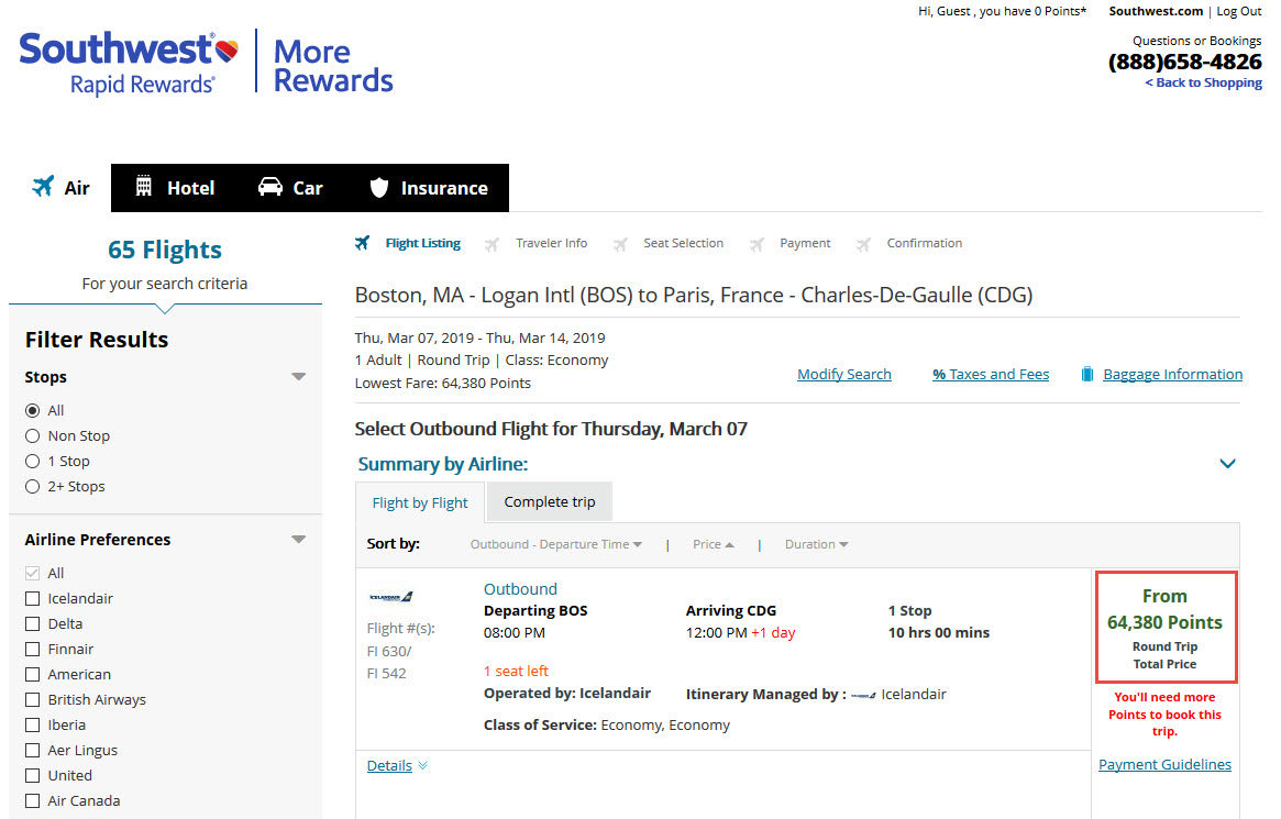 Southwest More Rewards Flights