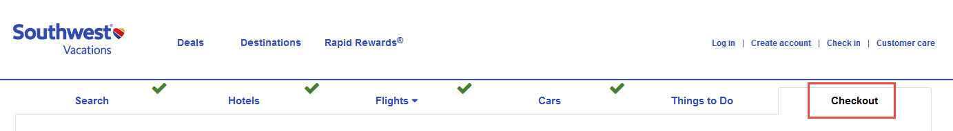 Southwest Vacations - Checkout