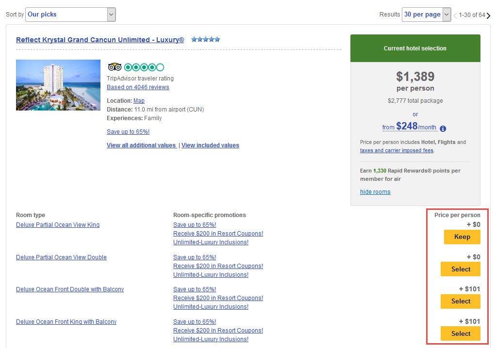 Southwest Vacations Hotel Search