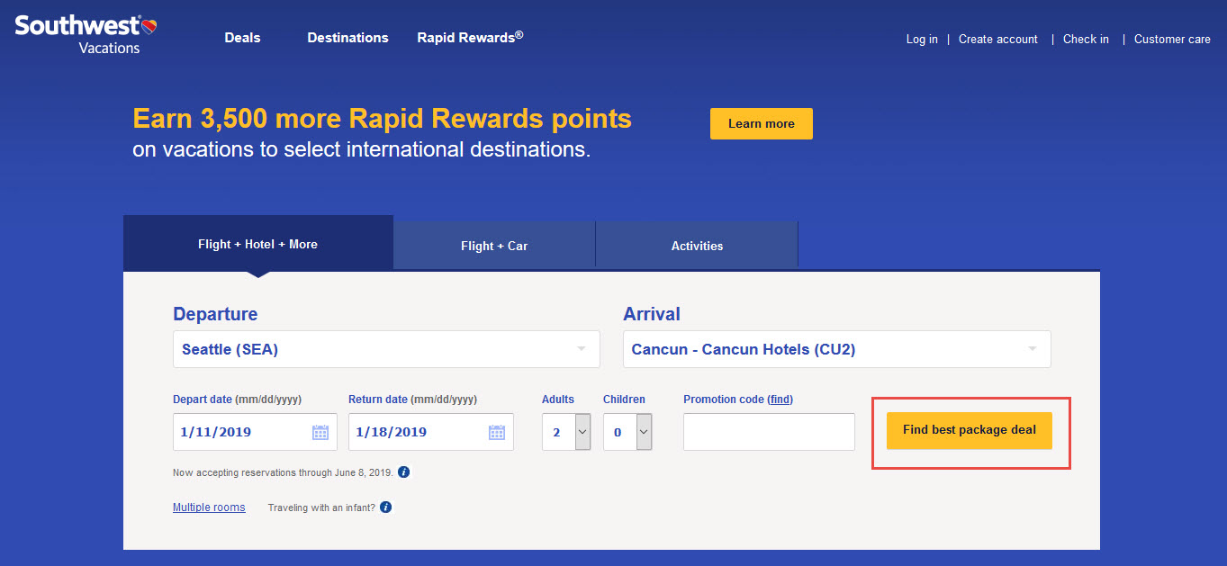 Southwest Vacations - Hotel search
