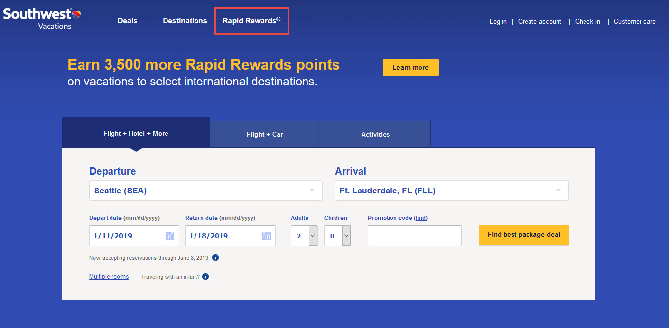 Southwest Vacations - Rapid Rewards bonus