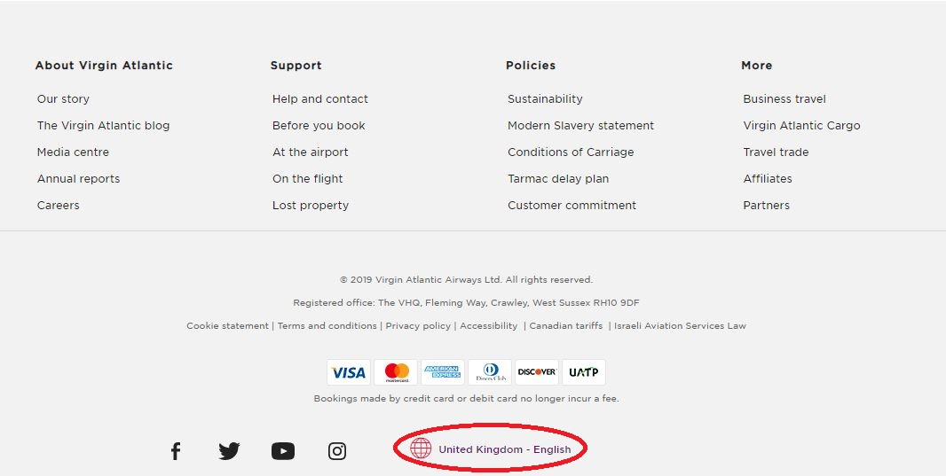 Virgin Atlantic Region Change
