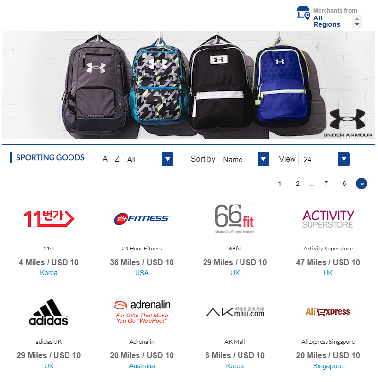 ANA Global Mileage Mall Shopping Portal Browse Category