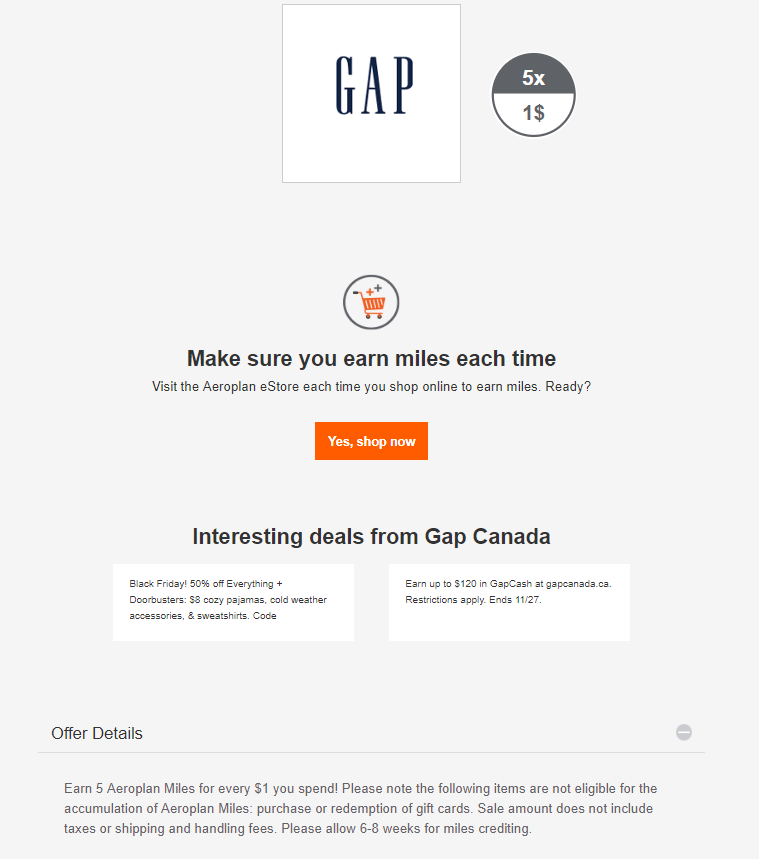 Air Canada Aeroplan eStore Shopping Portal Example Retailer