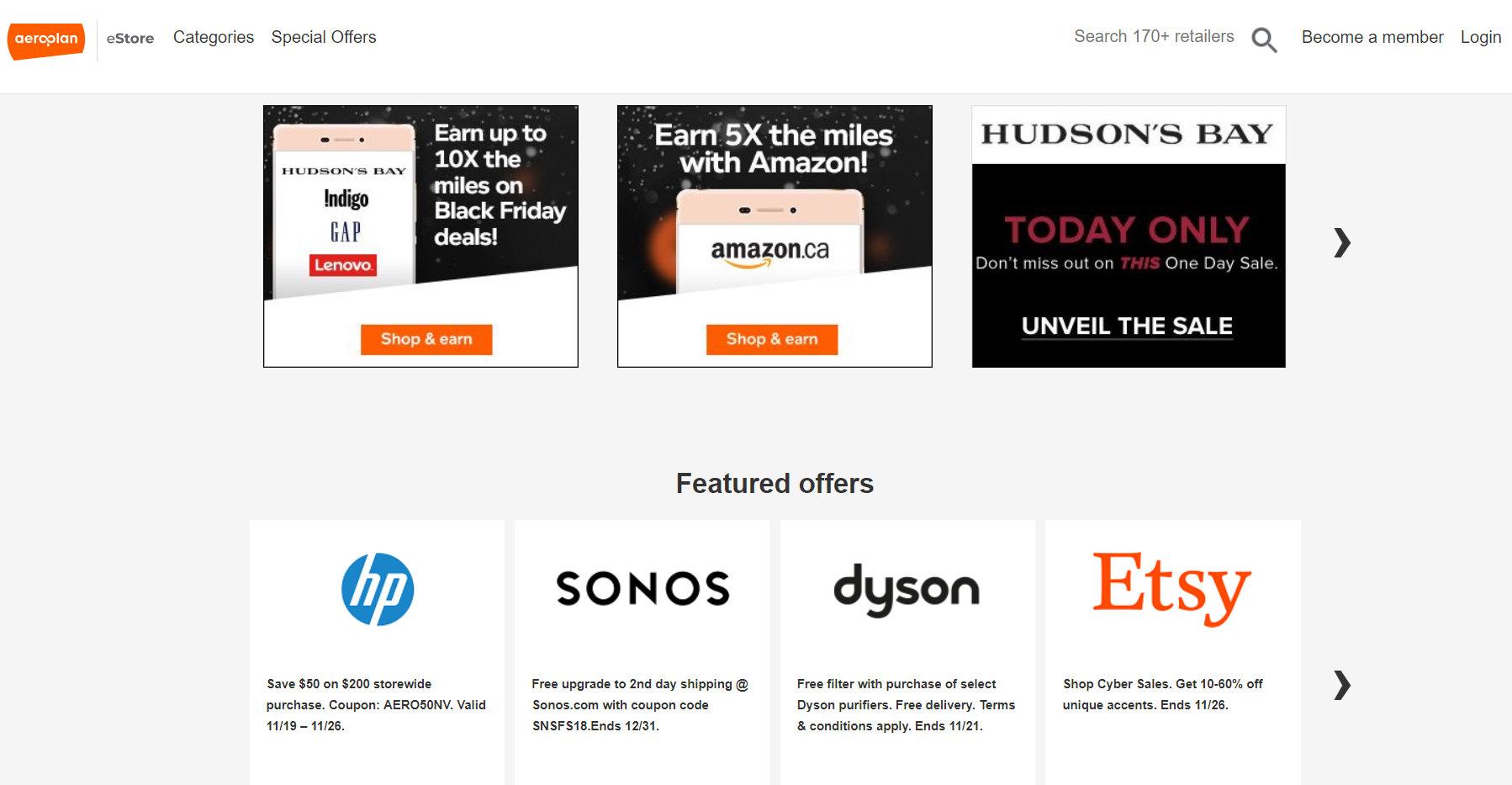 Air Canada Aeroplan eStore Shopping Portal Homepage