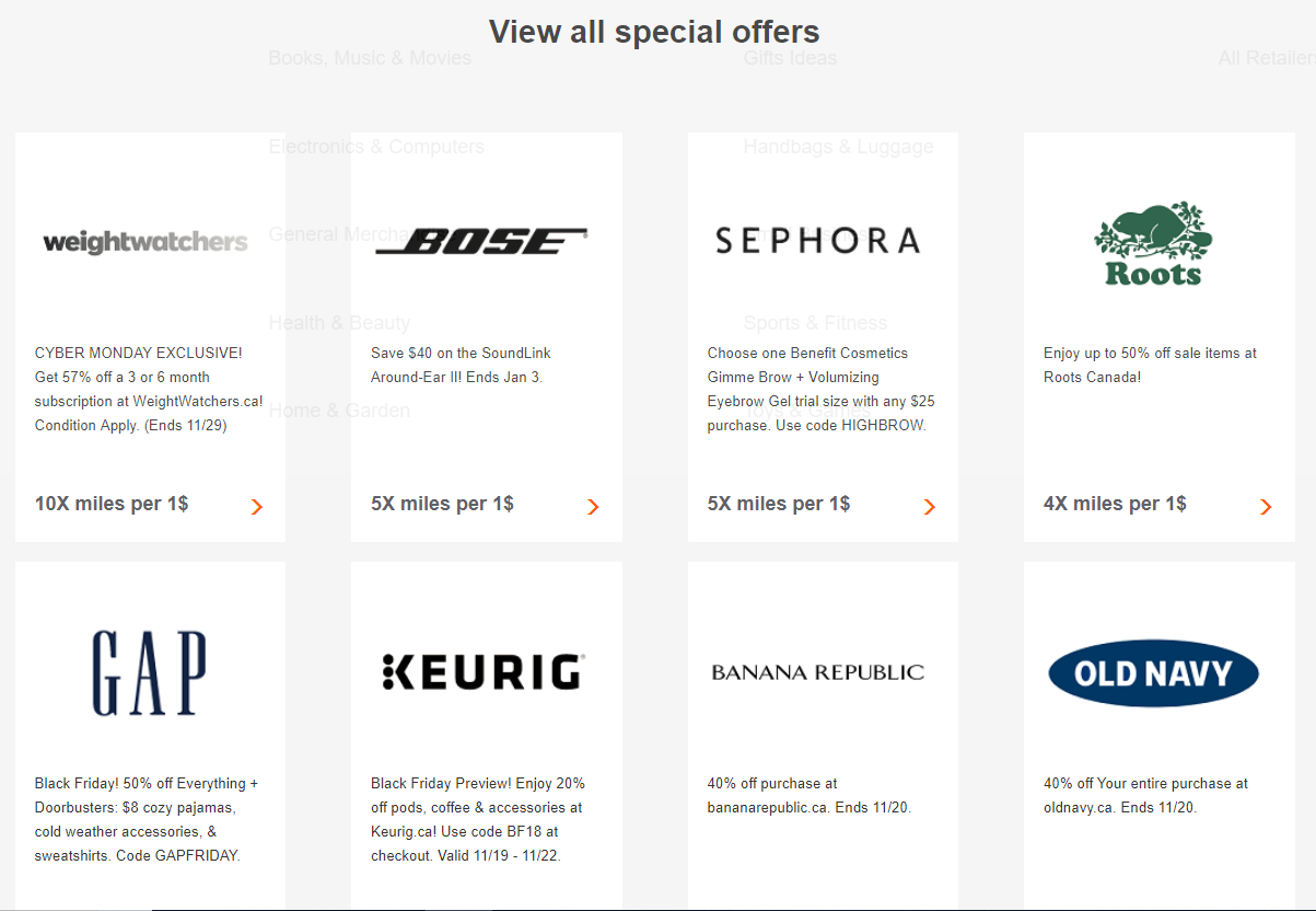 Air Canada Aeroplan eStore Shopping Portal Special Offers