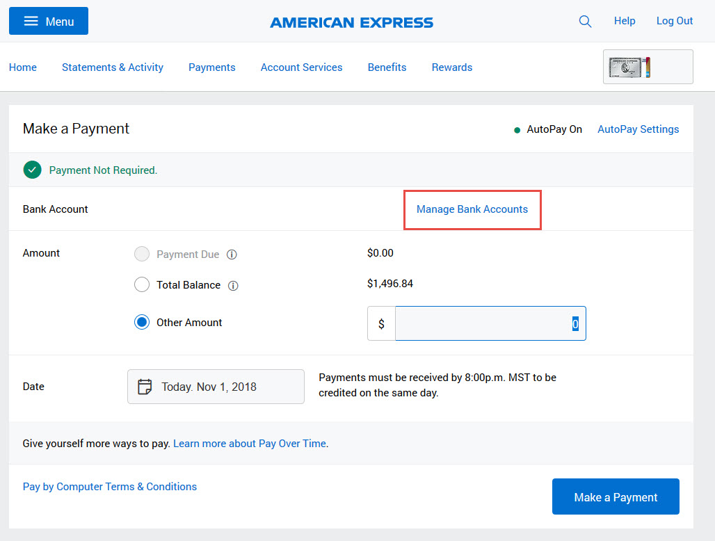 Amex Manage Bank Accounts