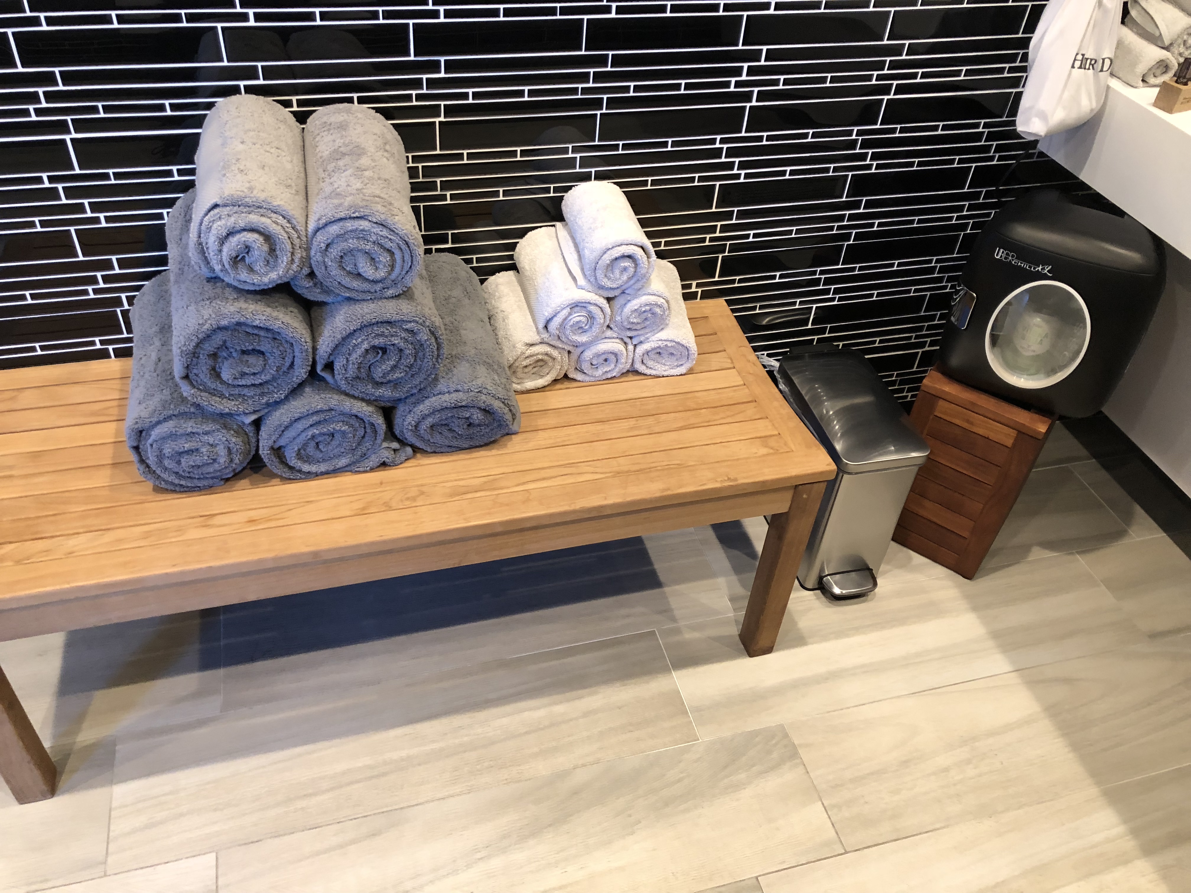 Bench with Fresh Towels and Mini Cooler