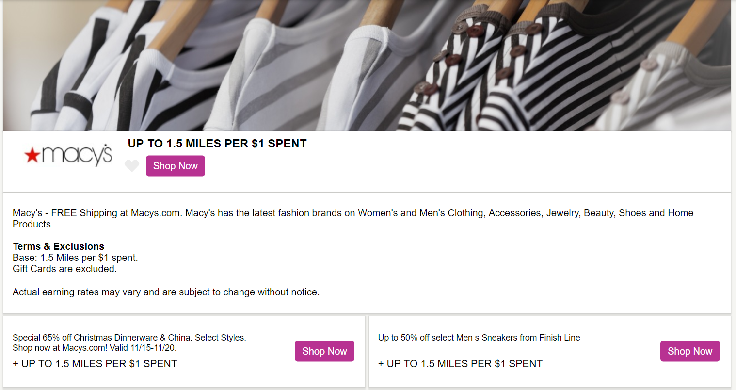 Hawaiian Miles Online Mall Example Retailer