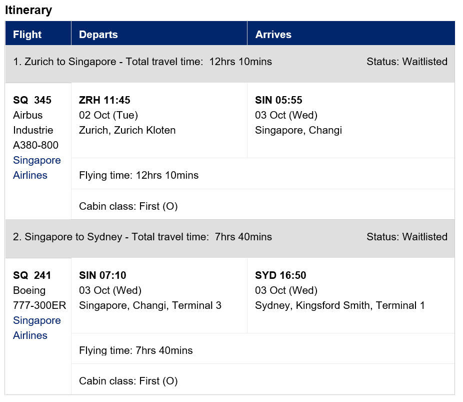 Singapore Airlines Waitlist