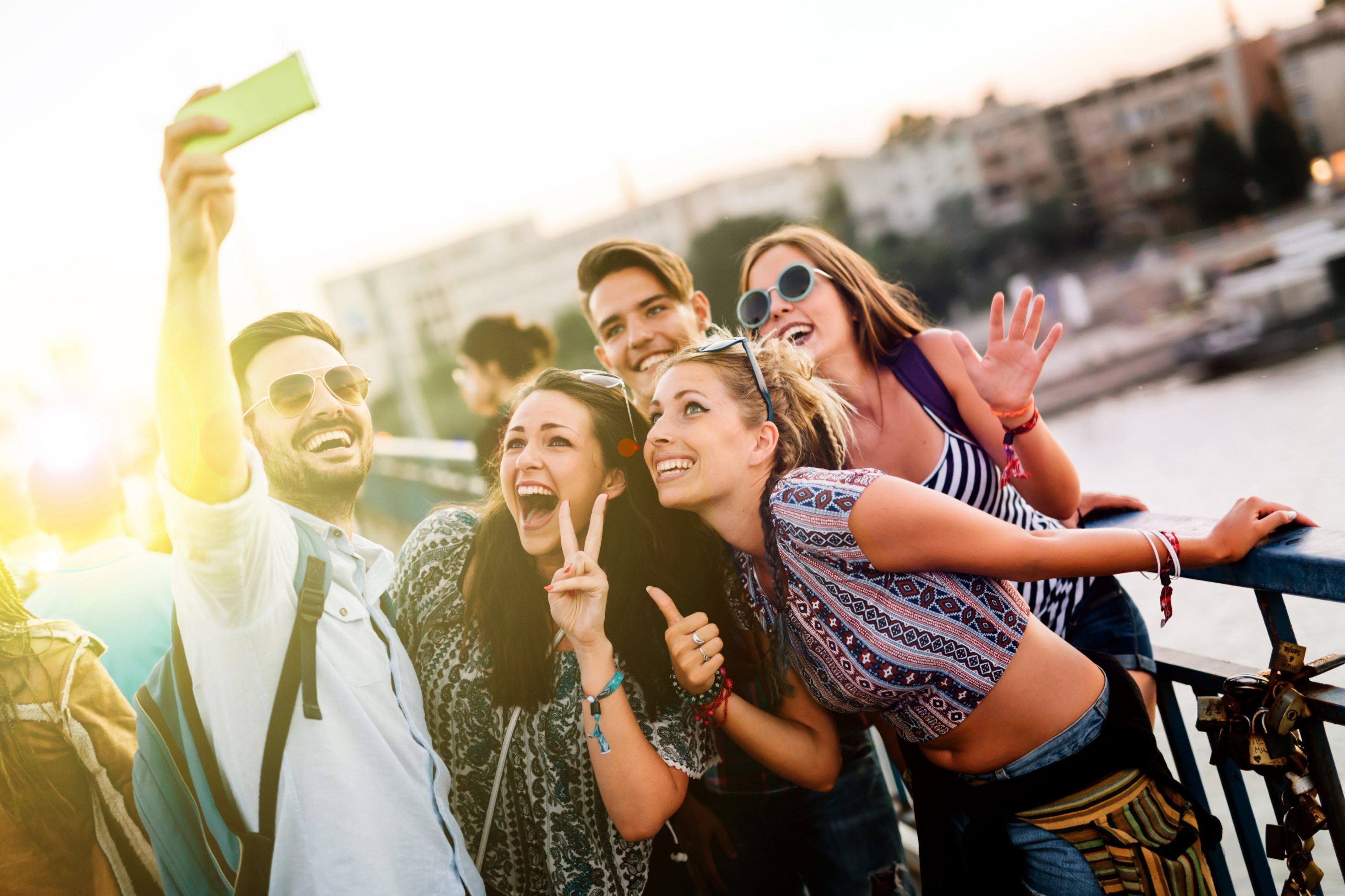 Young travelers posing for selfie