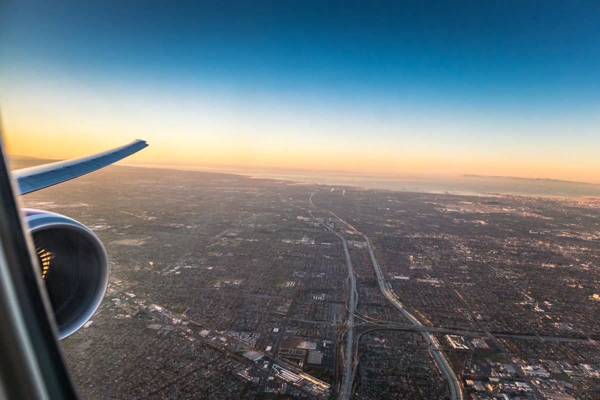 Virgin Australia 777 the business Landing into LA