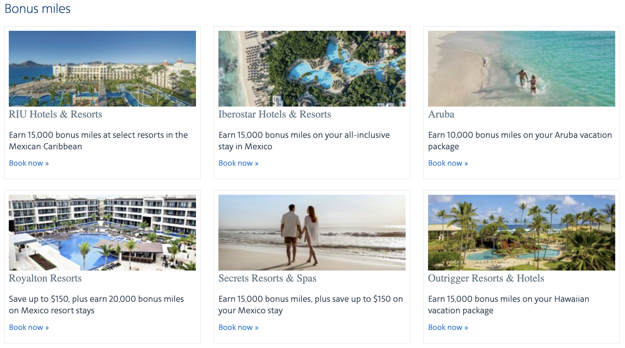 AA Vacations Bonus Miles Deals page