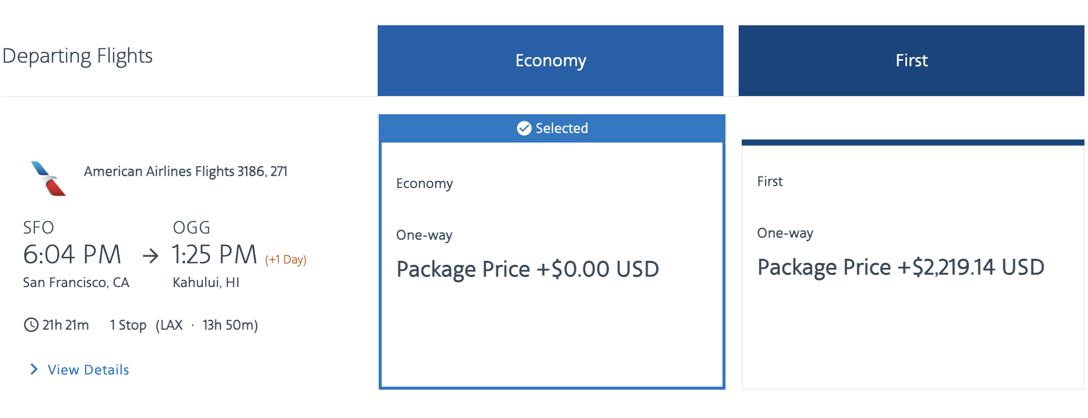 AA vacations flight options