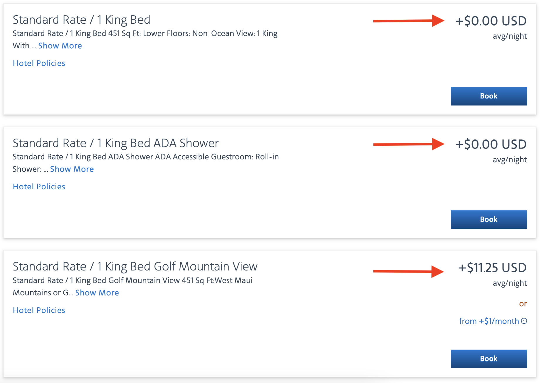 AA vacations price difference page