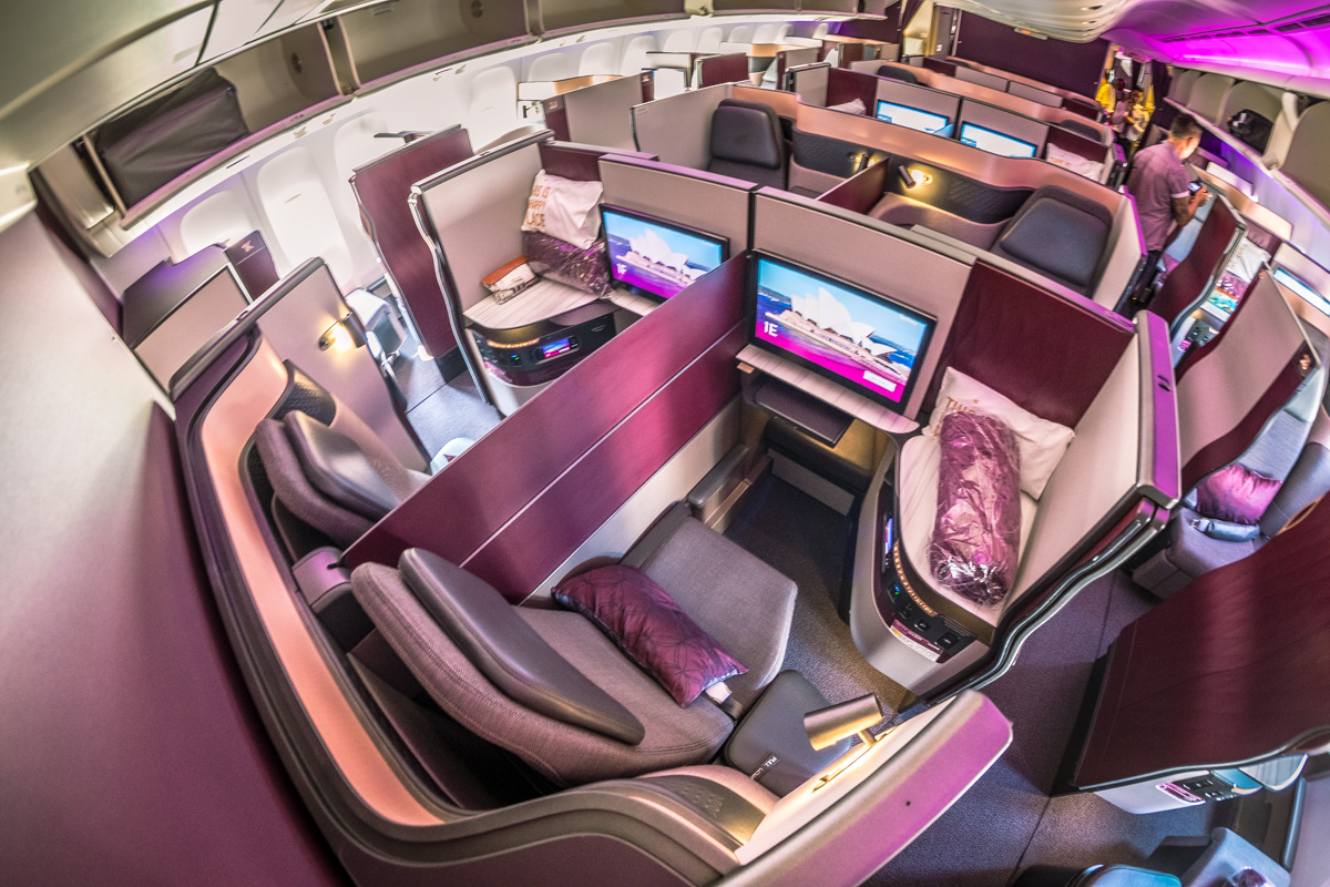 Qatar Airways Qsuite quad seat Qatar Airways Boeing 777 Qsuite Business Class Cabin