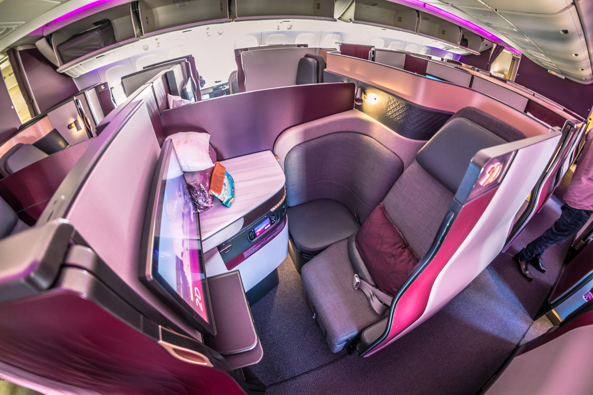 Qatar Airways Boeing 777 Qsuite Business Class Cabin