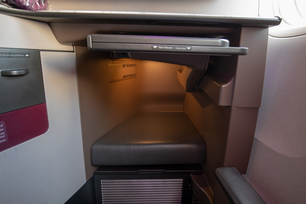 Qatar Airways Boeing 777 Qsuite Business Class Foot Well