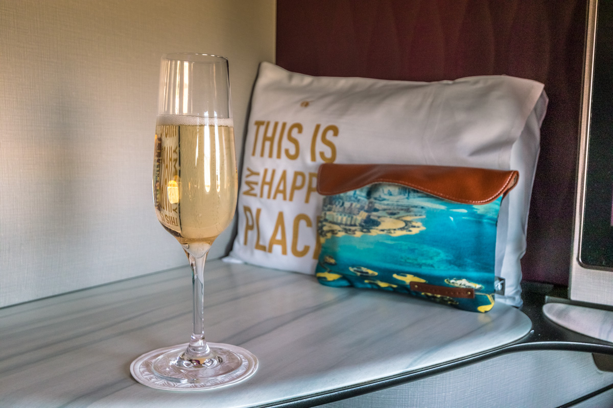 Qatar Airways Boeing 777 Qsuite Business Class Champagne