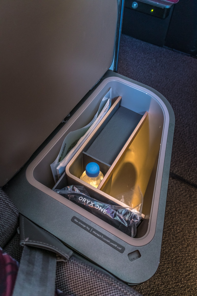 Qatar Airways Boeing 777 Qsuite Business Class Storage