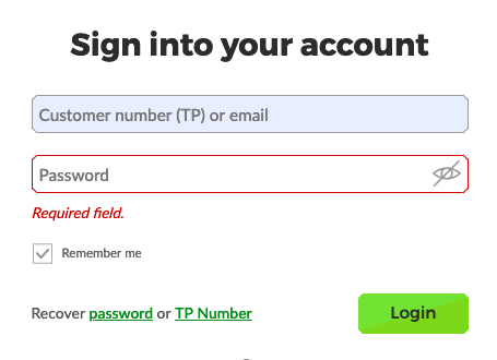 TAP Portugal Login Screen