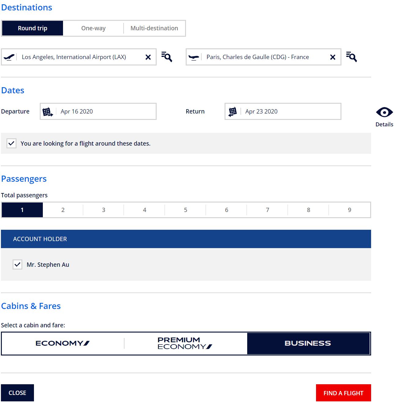 Air France Award Search