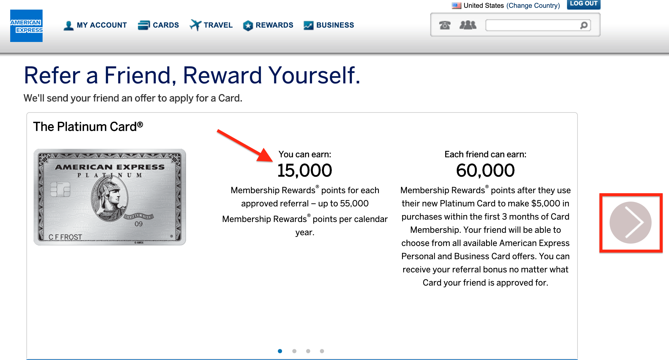 Amex Platinum Refer A Friend Screenshot of an Amex Platinum Refer A Friend offer