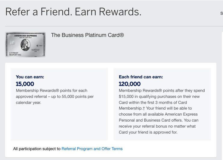 Amex Refer Friend Business Platinum
