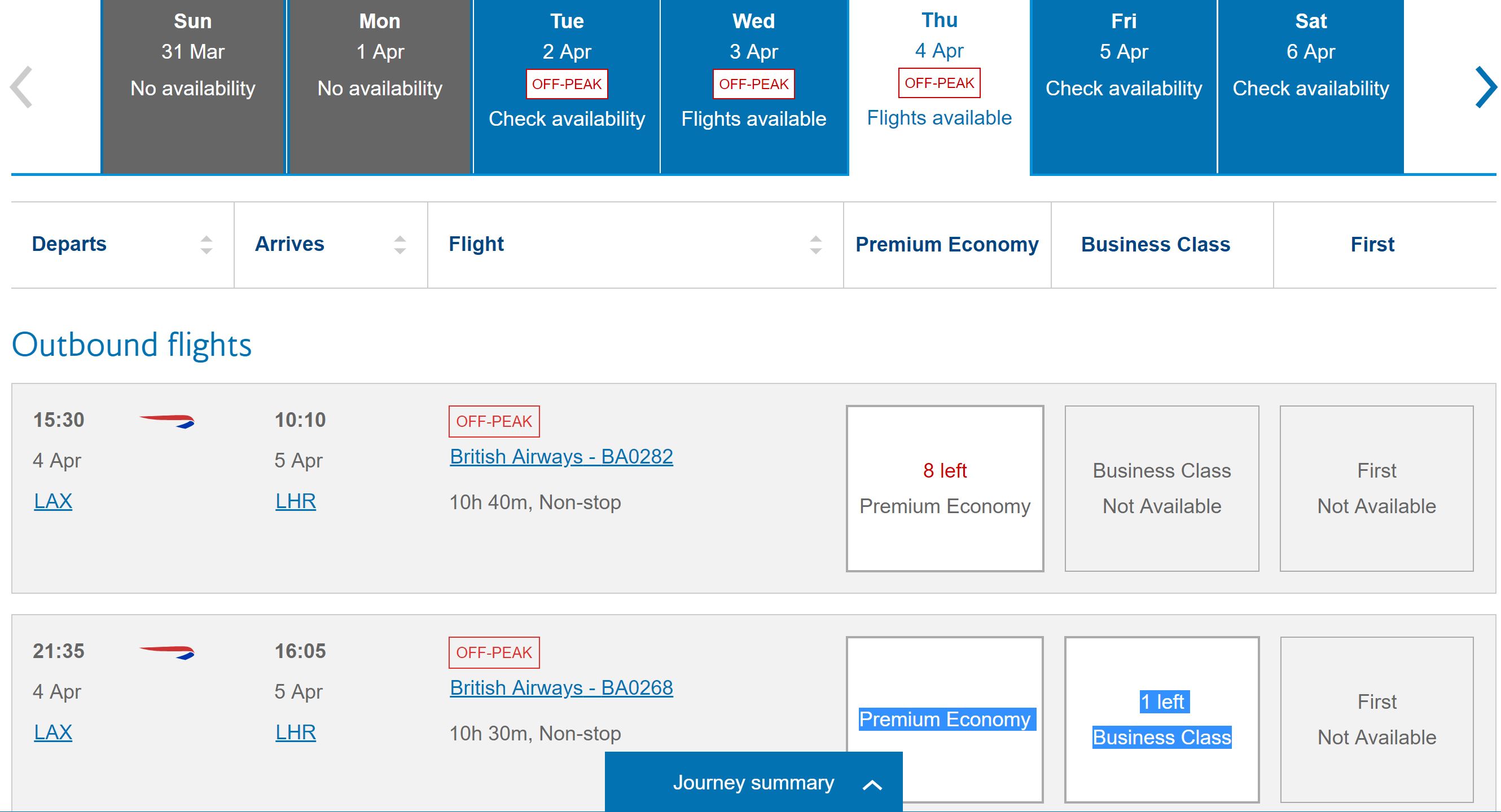 British Airways Availability