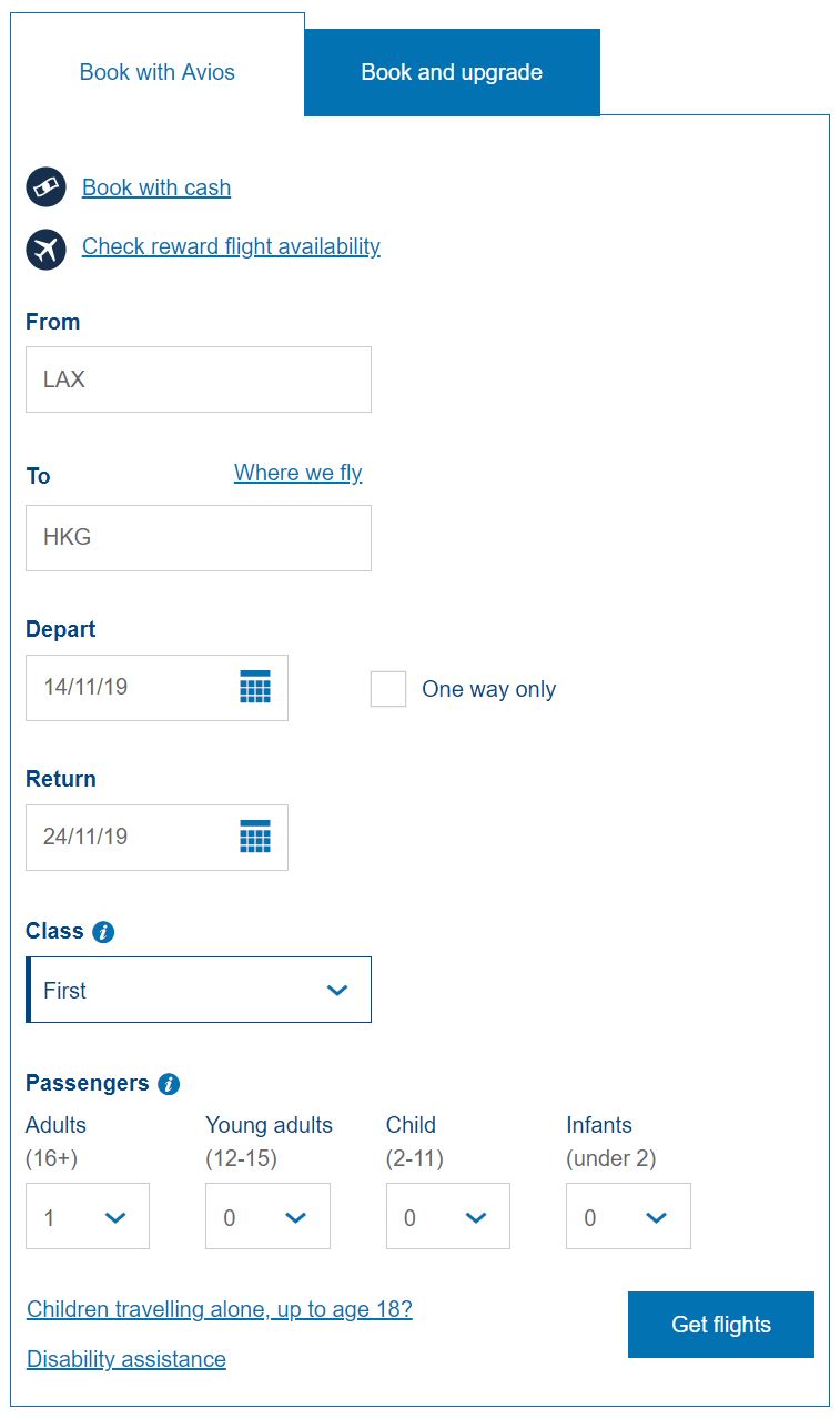 British Airways Award Search