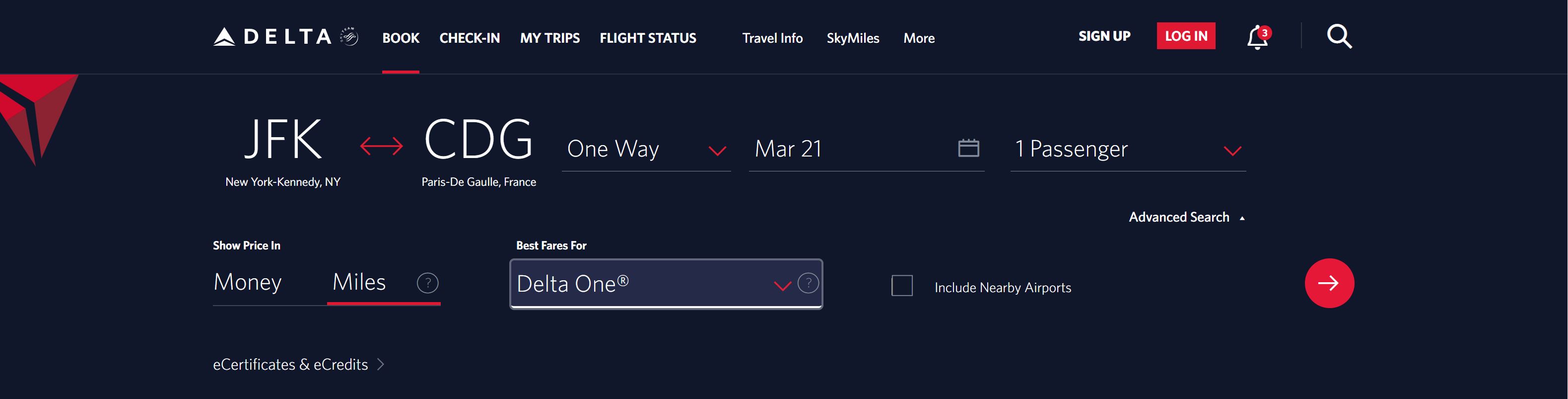 Delta Award Search
