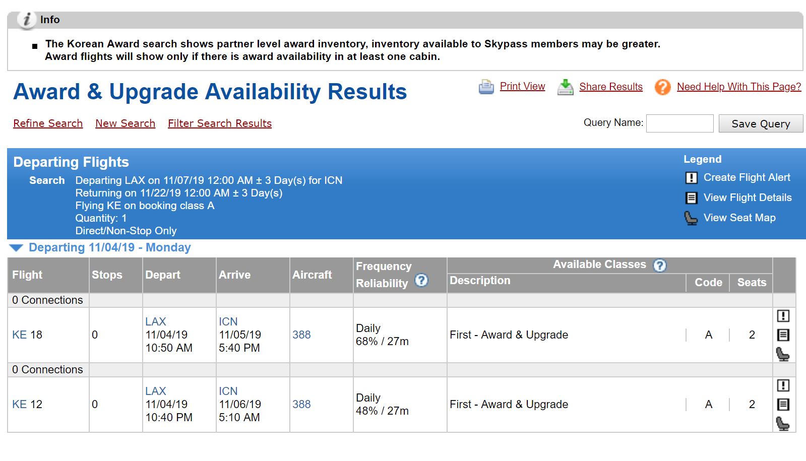 ExpertFlyer Korean Air Results